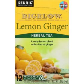 Bigelow Lemon Ginger Herbal Tea Pods â€“ Caffeine-Free, 12 K-Cups for Keurig Brewers