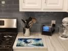 Blue Heron Under the Moonlight Glass Cutting Board Decorative Tempered Glass Kitchen Cutting and Serving Board Large Size Chopping Board
